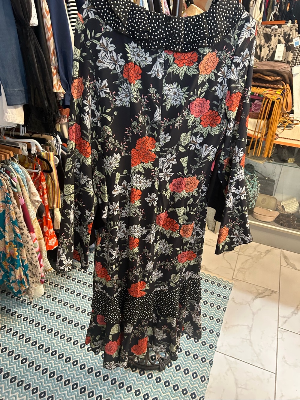 Finders Keepers Black Floral polka dot ruffle trim Astral midi Dress - Picture 9 of 9